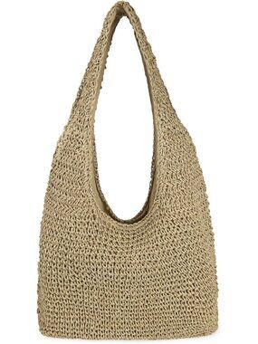 Women's Light Khaki Large Straw Beach Bag Handmade Woven Shoulder Bag for Summer